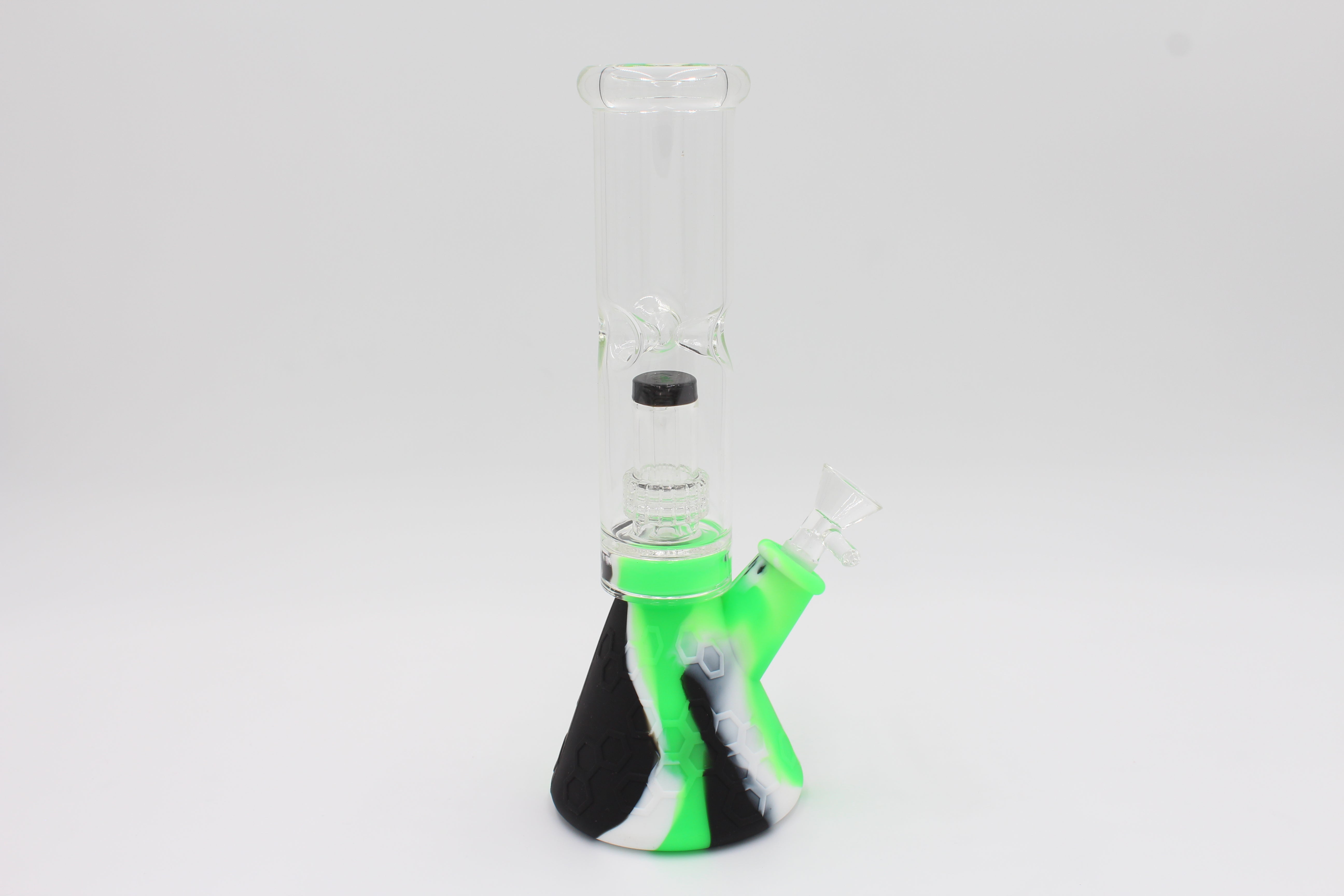 Silicone Beaker Waterpipe w/Glass Perc. Neck - Green/Black