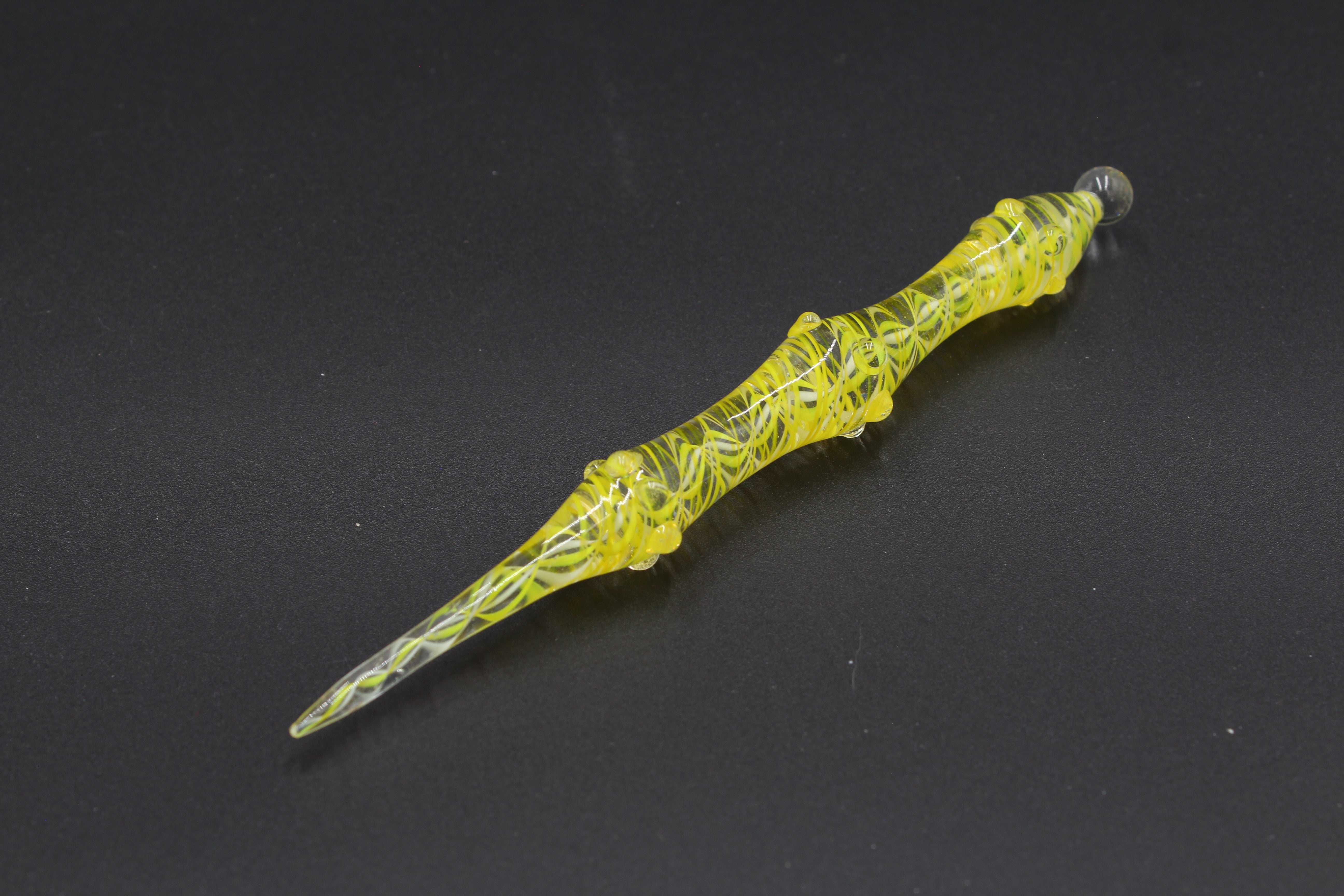 Pencil Style Glass Dab Tool w/ Beads - Yellow to the left