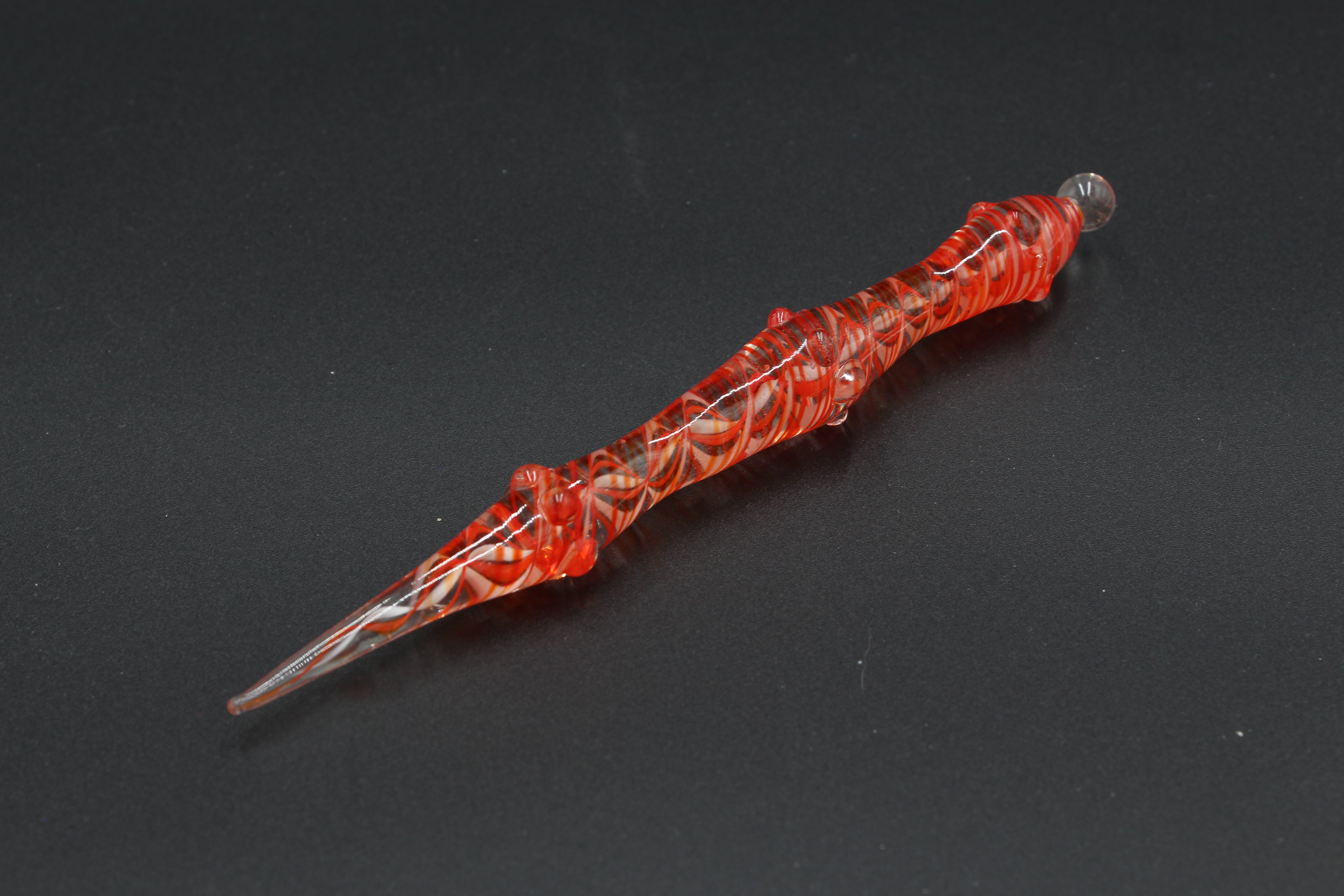 Pencil Style Glass Dab Tool w/ Beads - Orange to the left