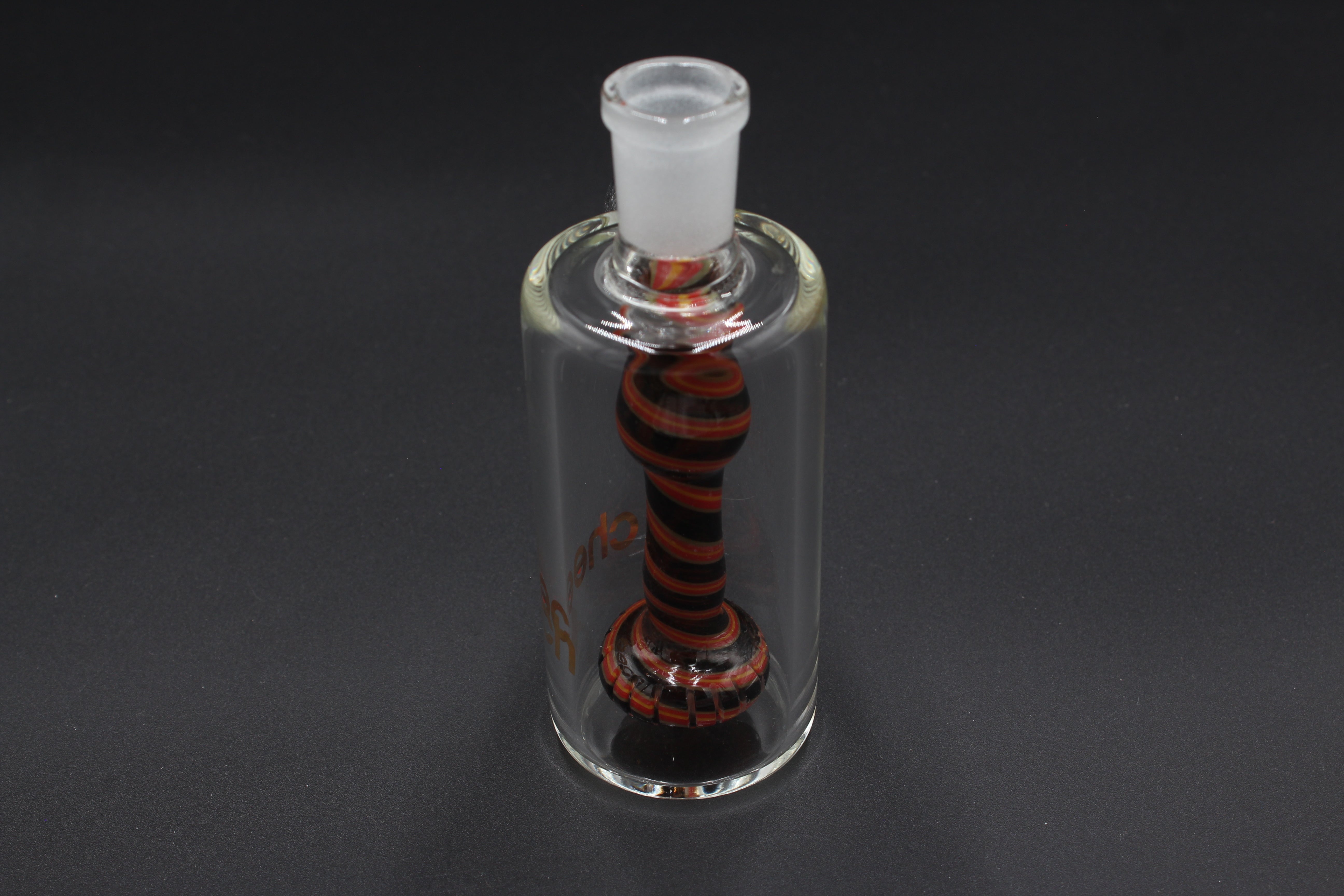 Cheech Glass 14mm 45° Orange/Black Spiral Ashcatcher to the back